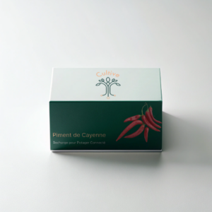 Boite enveloppant la recharge de piment de cayenne pour le potager connecté