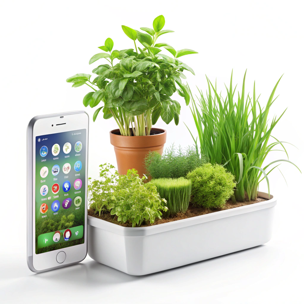 un pot long avec des herbes et un pot avec basilic